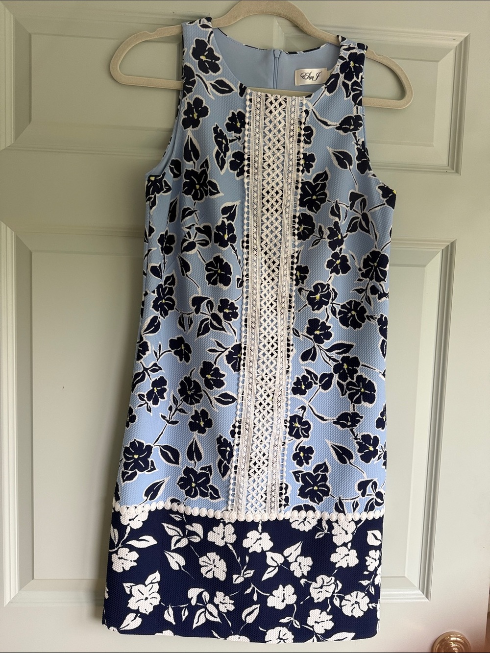 Eliza J Light Blue and Navy Floral Shift Dress